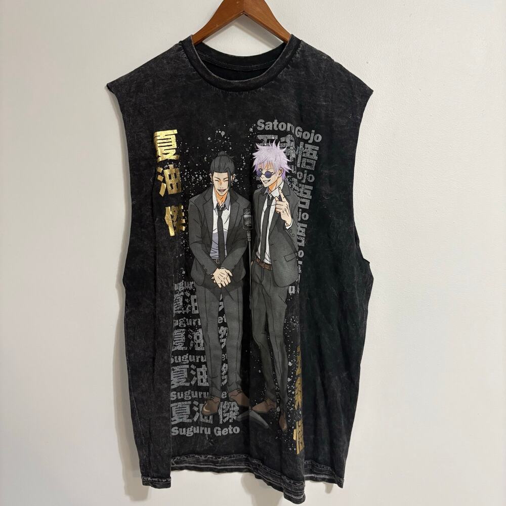 Jujutsu Kaisen Large Anime Men's Tank Charcoal Black 100% Cotton